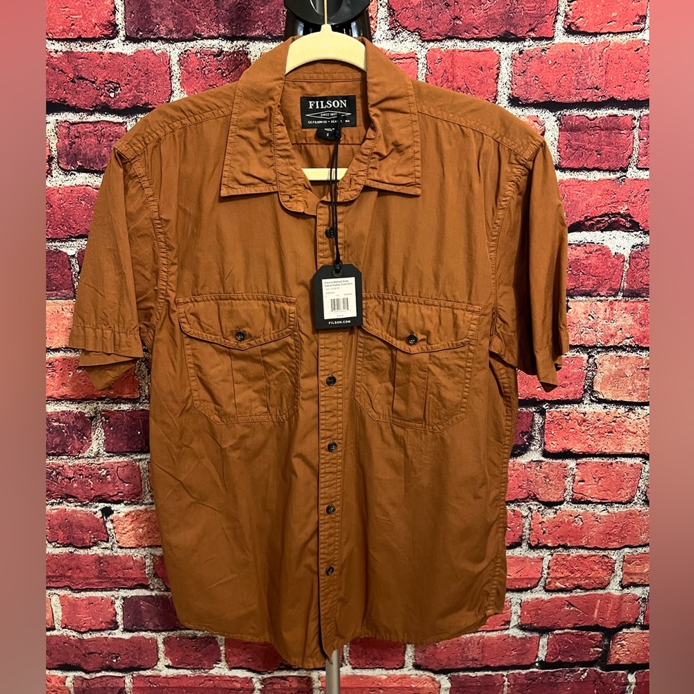 NWT Filson Washed Short Sleeve Feather Cloth Shirt Lab Brown, Small